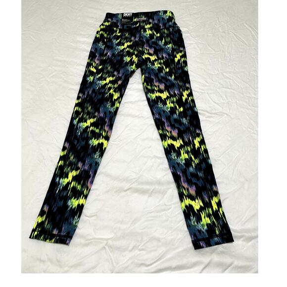 DKNY Womens High-Waist 7/8 Length Thight Pants Logo-Print Black Zest Logo Sz XS - Picture 2 of 8